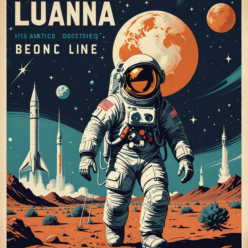 Retro 1950s Lunar Colony Travel Poster Art
