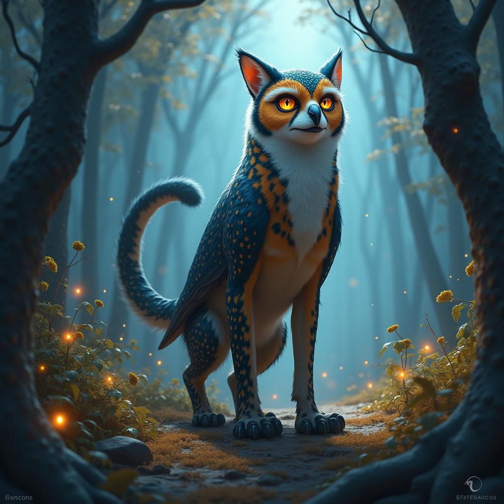 Mystical Hybrid Creature in Fantasy Forest Concept Art