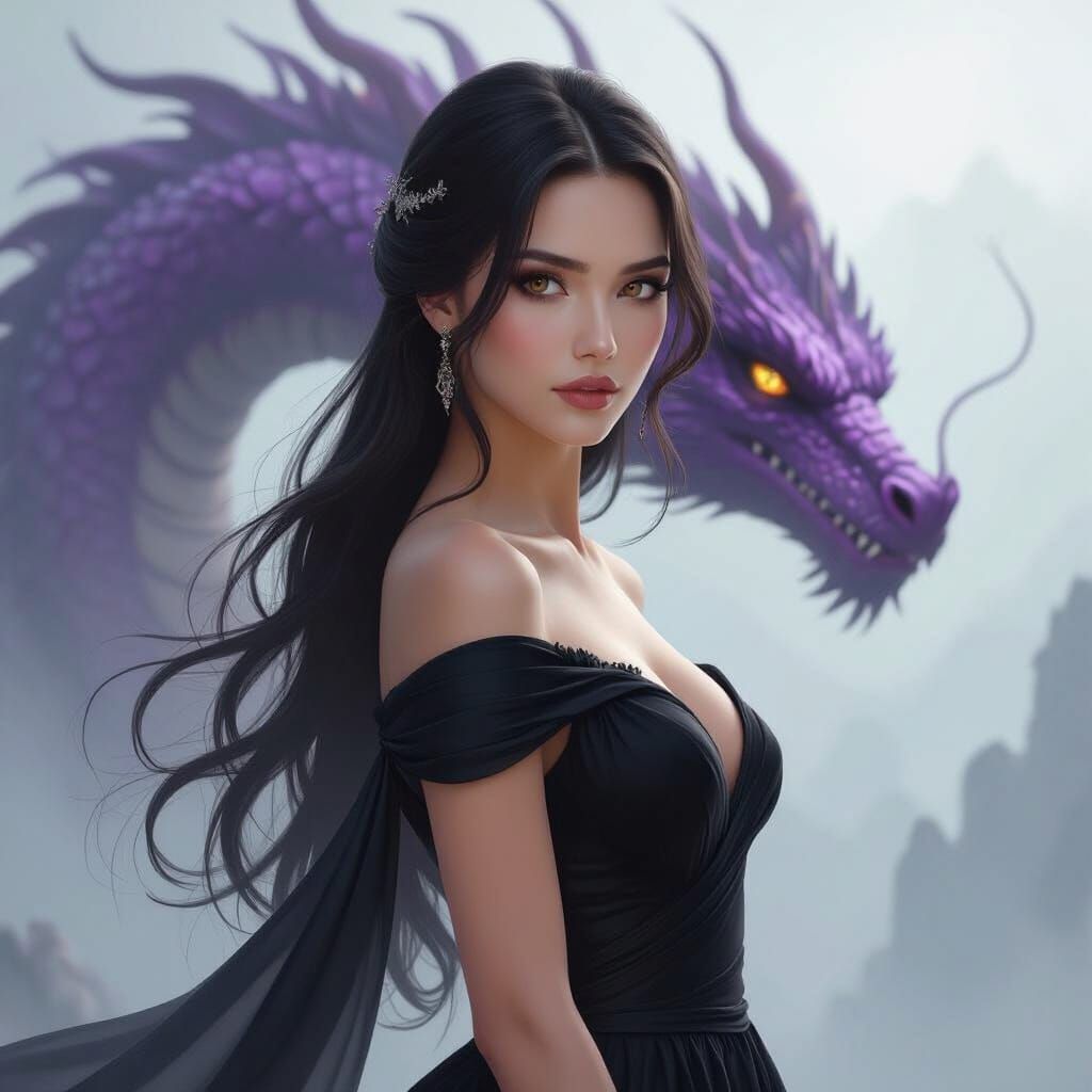 Woman with Dragon in Ethereal Fantasy Style