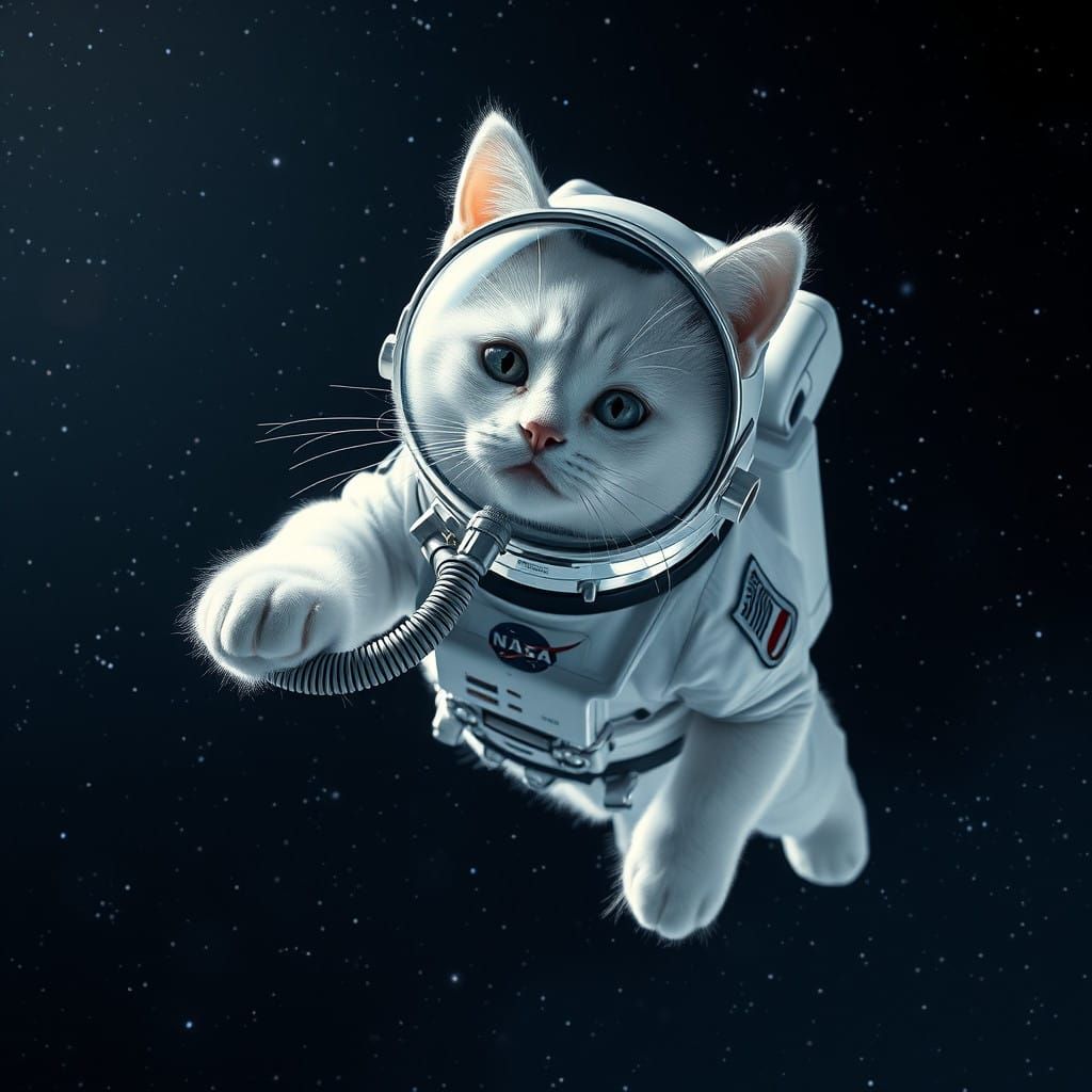 Cat in NASA-Inspired Astronaut Costume in Orbit