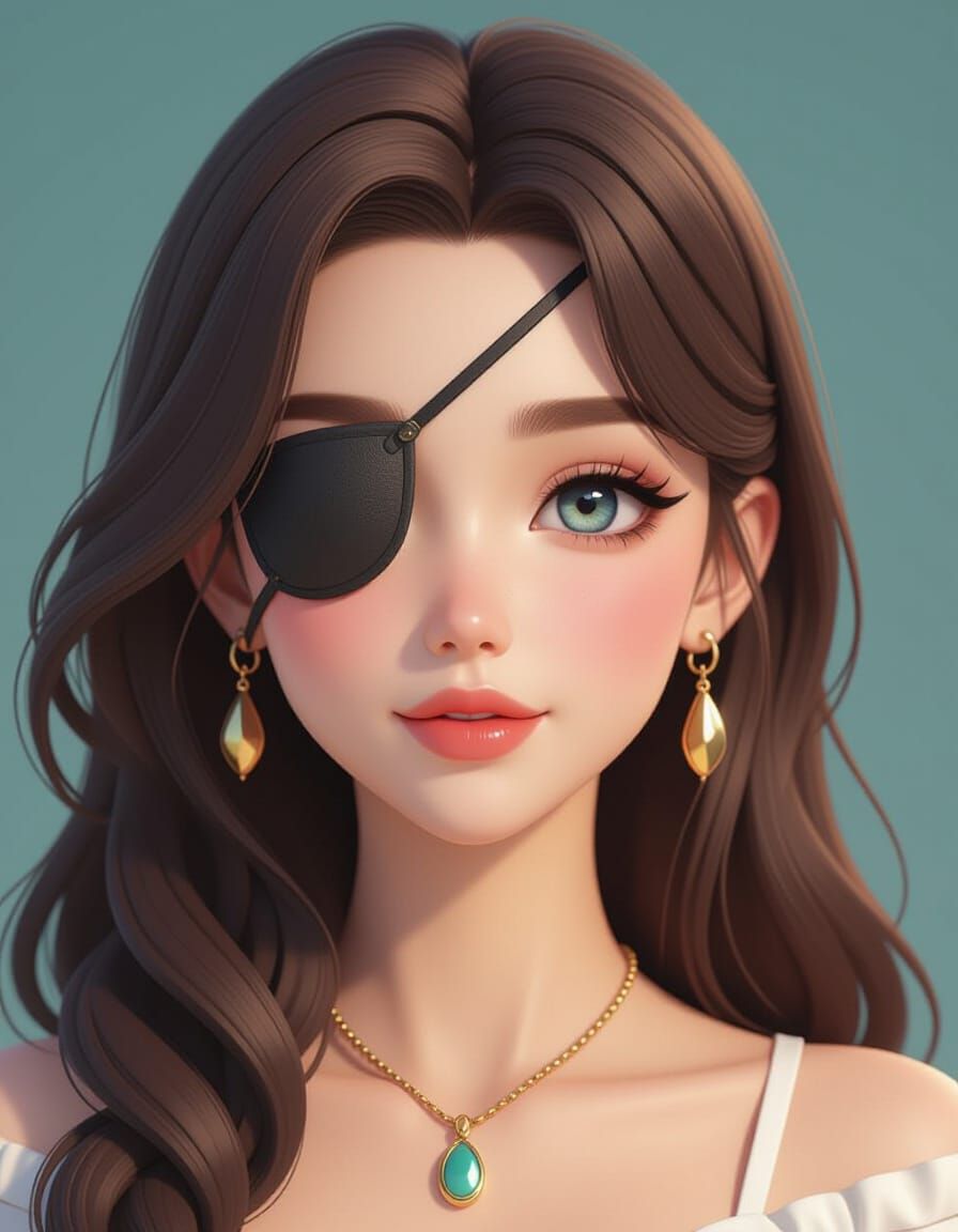 Anime Woman with Eyepatch in 3D Digital Art Style