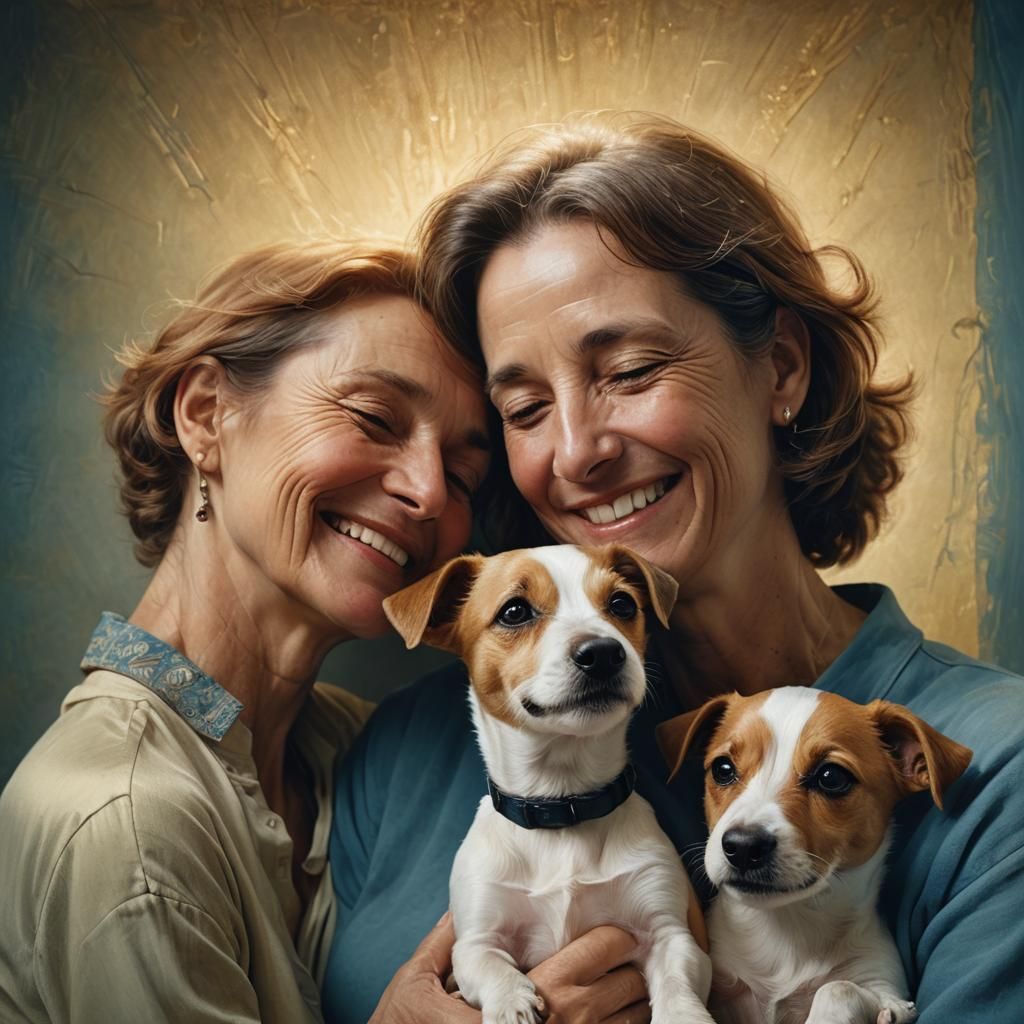 Attractive Couple with Puppy in Dreamy Fantasy Portrait