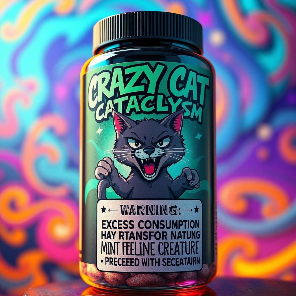 Crazy Cat-Mint Cataclysm Vitamin Bottle Illustration