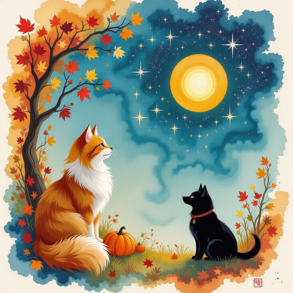 Autumn Equinox Dreamcore Suminagashi Art