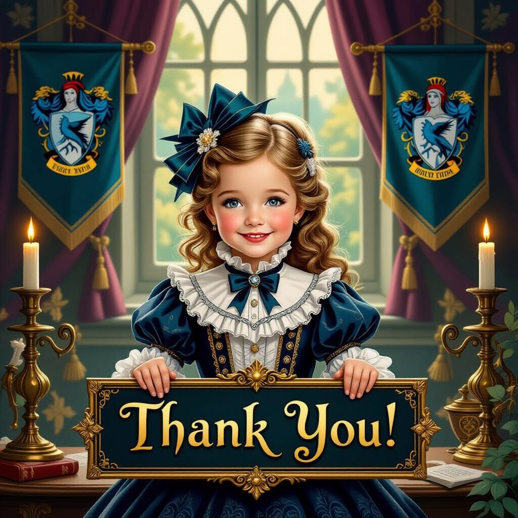 Victorian Girl in Ravenclaw Interior Says Thank You