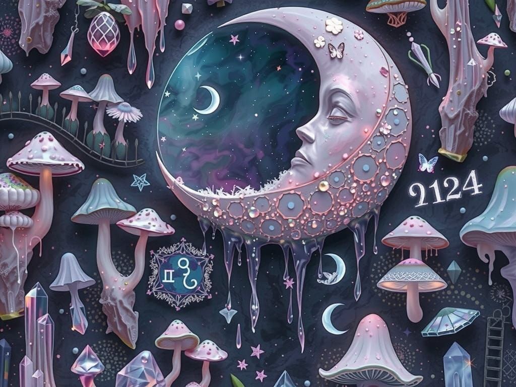Ethereal Crescent Moon Landscape in Dreamlike Crystal Format...