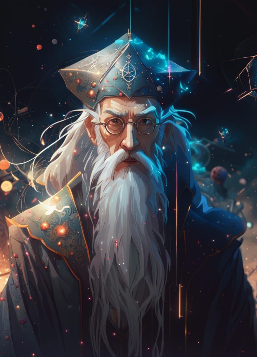 Anime Dumbledore Portrait in Space, Digital Art