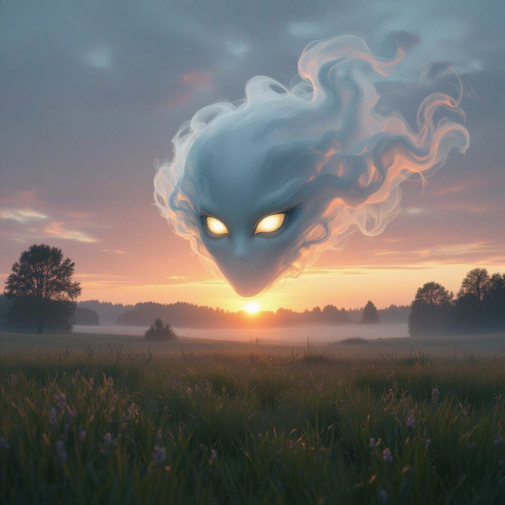 Ethereal Mist Drifting Over Sunrise Meadow