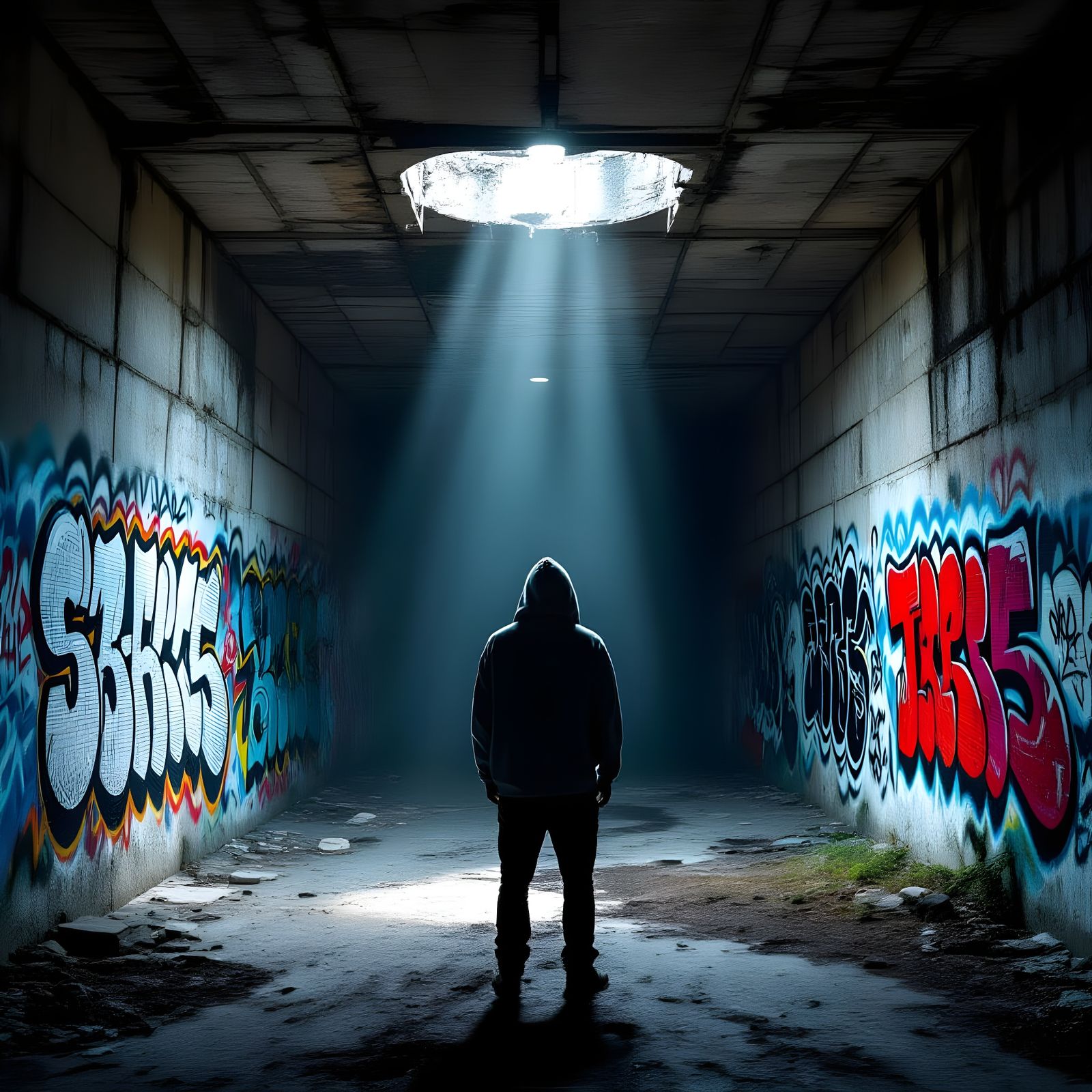 Mystical Realism: Figure in Crumbling Underpass