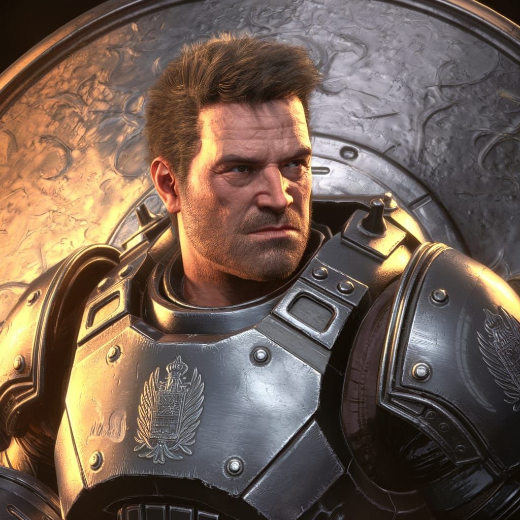 Armored Operative with Patriotic Colors in Metallic Style
