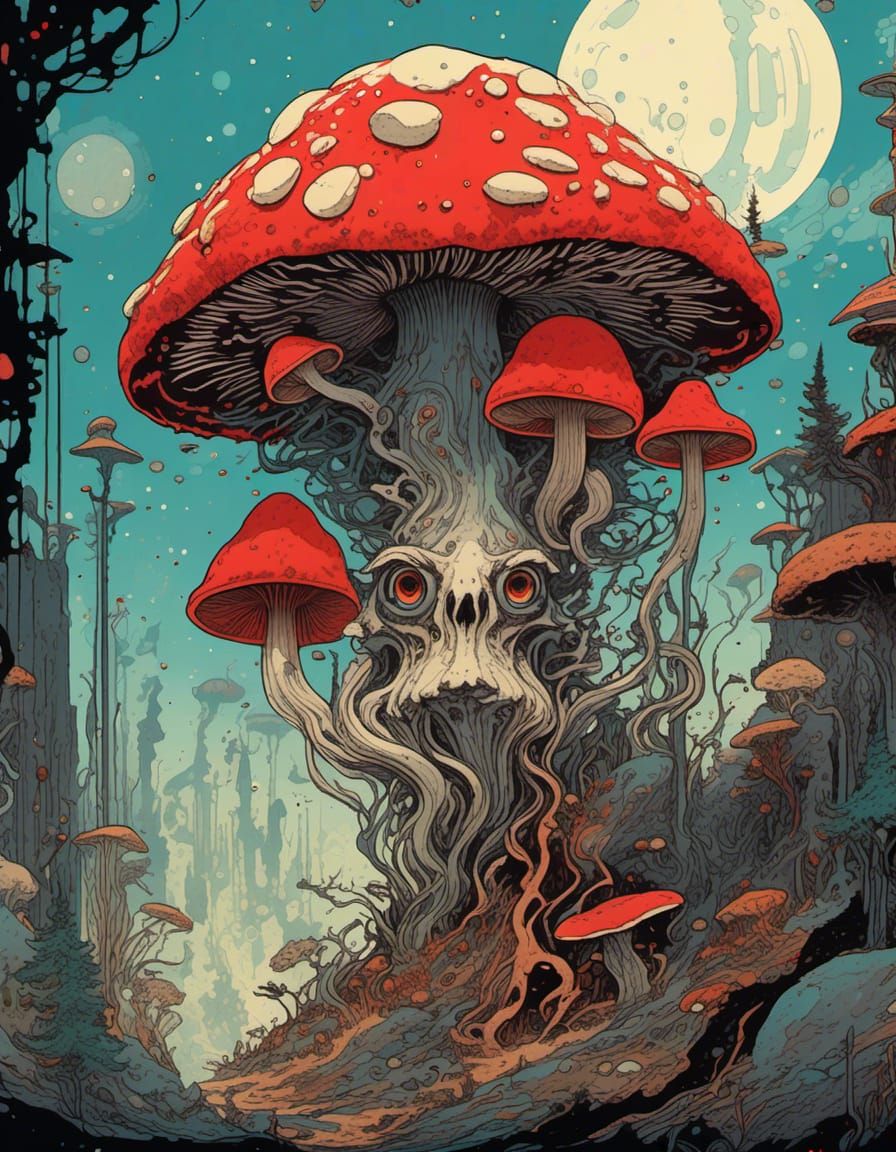 Crimson Mushroom Vintage Poster Art Illustration