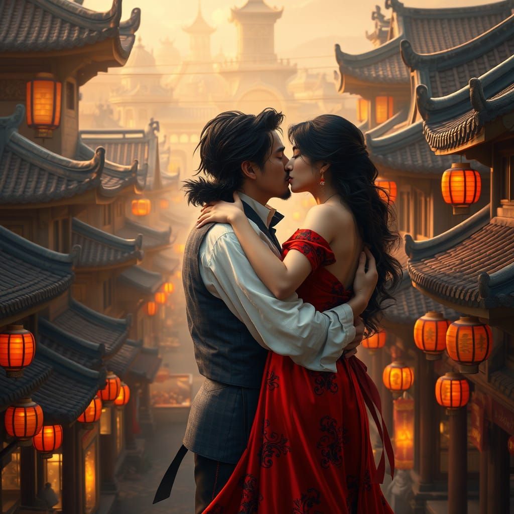 Ethereal Medieval Romance: Dark Hair, Red Silk, and Intricat...