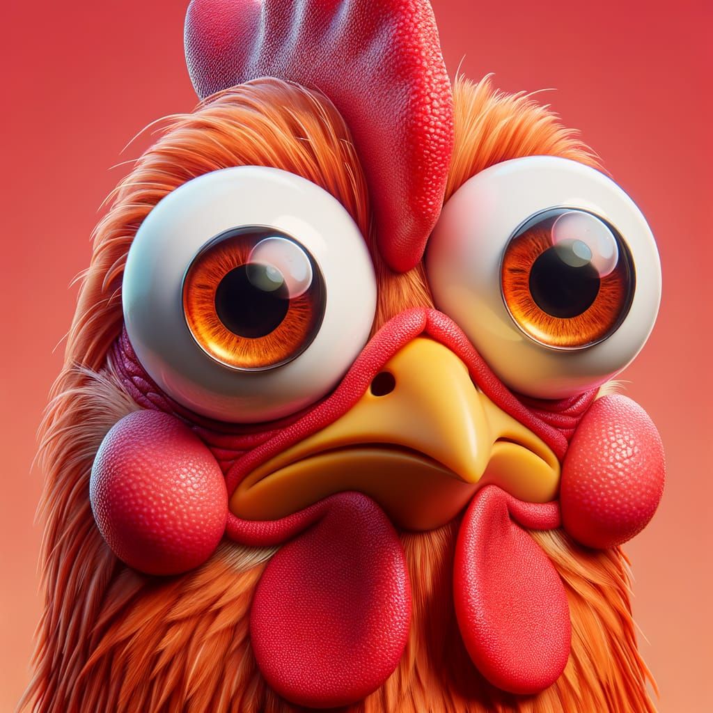 Humorous Ultra-Realistic Chicken with Googly Eyes Illustrati...