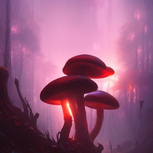 Psychedelic Mushrooms in Dark Fantasy Style