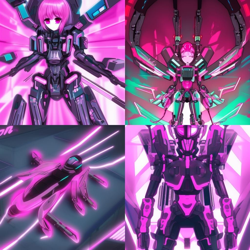 Neon Pink Murder Drone in Anime Style