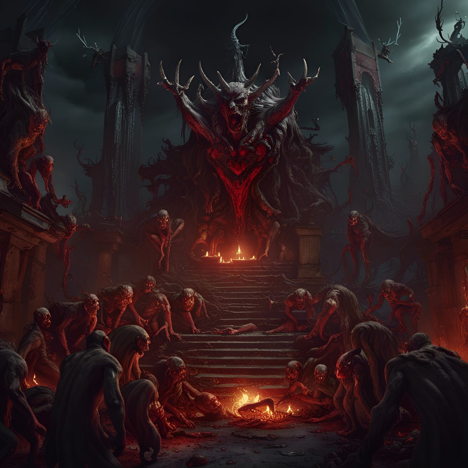 Demonic Sacrifice in Hell: Detailed Matte Painting