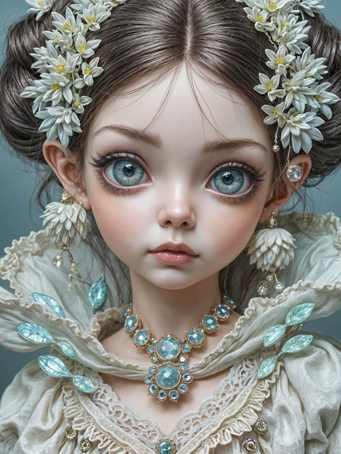 Ethereal Porcelain Doll in Bioluminescent Wonderland