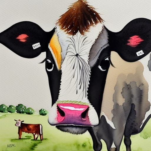 Intricately Detailed Cow in Watercolor Style