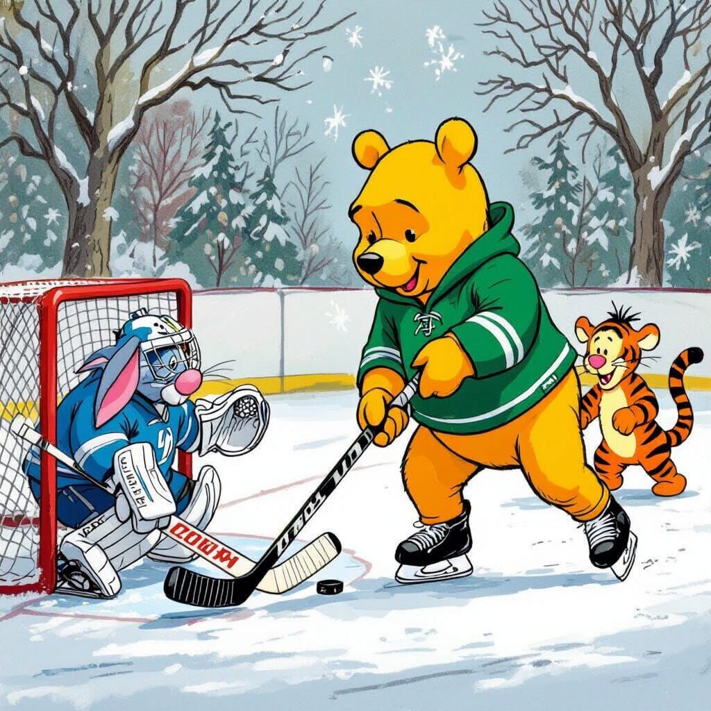 Winnie the Pooh Hockey Game Illustration