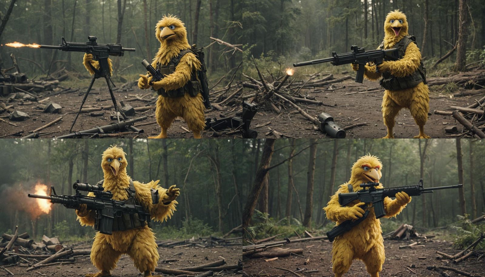 Big Bird as Rambo: Cinematic Action Scene