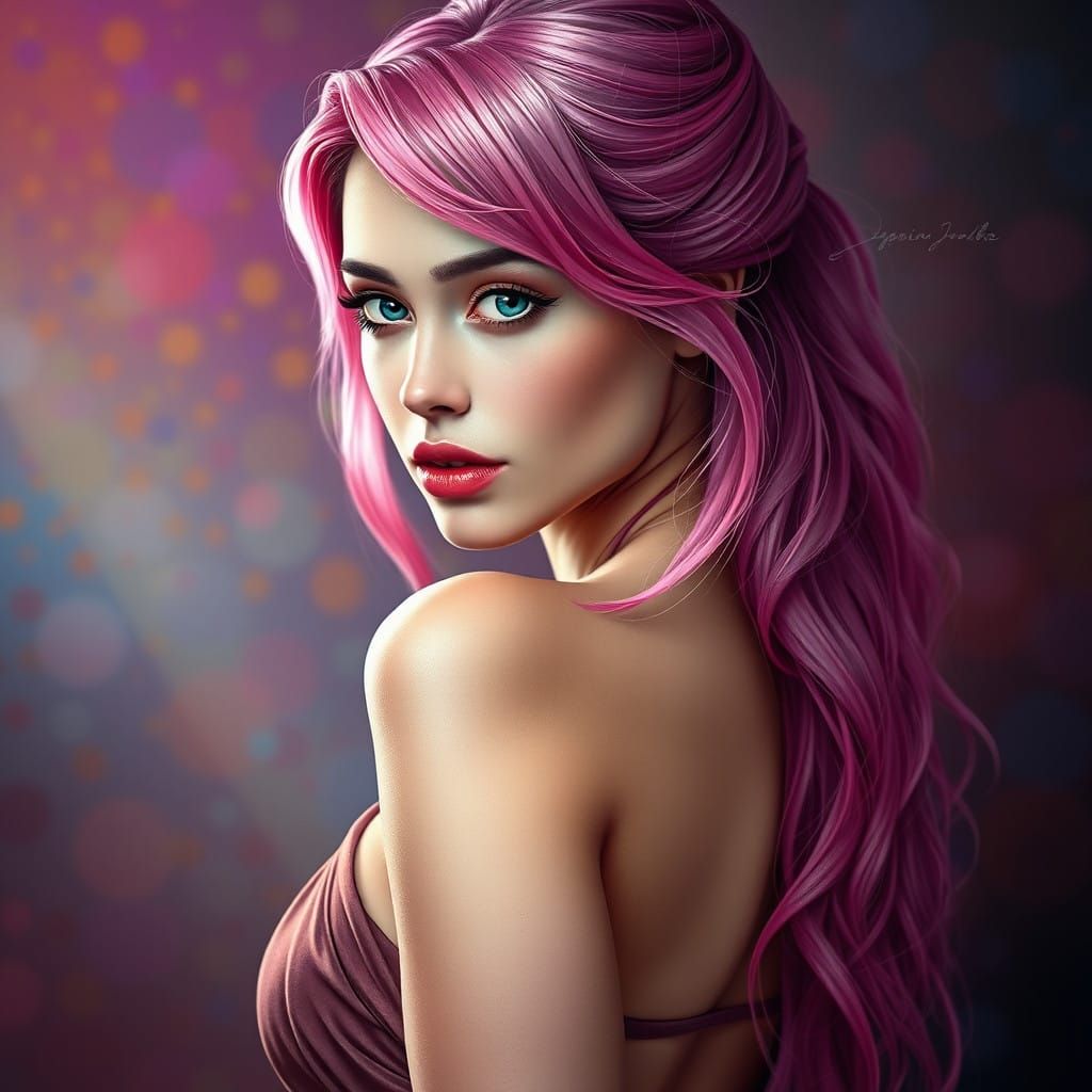 Hyperrealistic Goddess with Rose Pink Hair and Vibrant Blue....