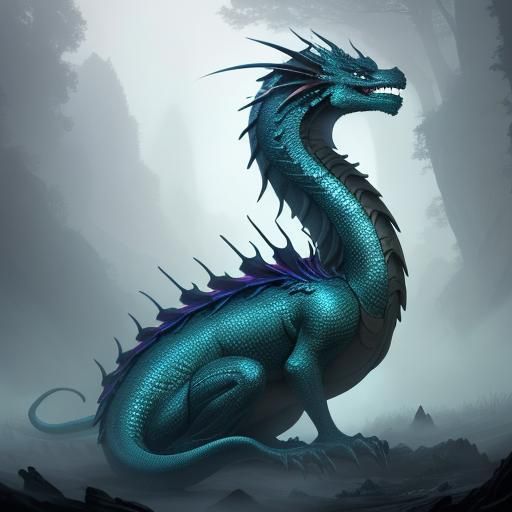 Dragon Hatchling in Misty Forest: Digital Art