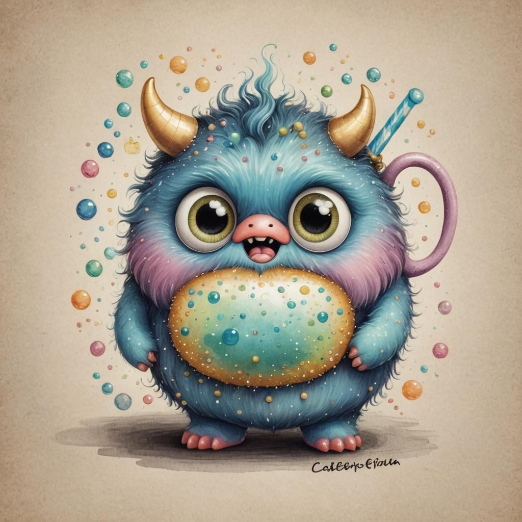 Pastel Monster Cafe Mug with Dreamy Eyes