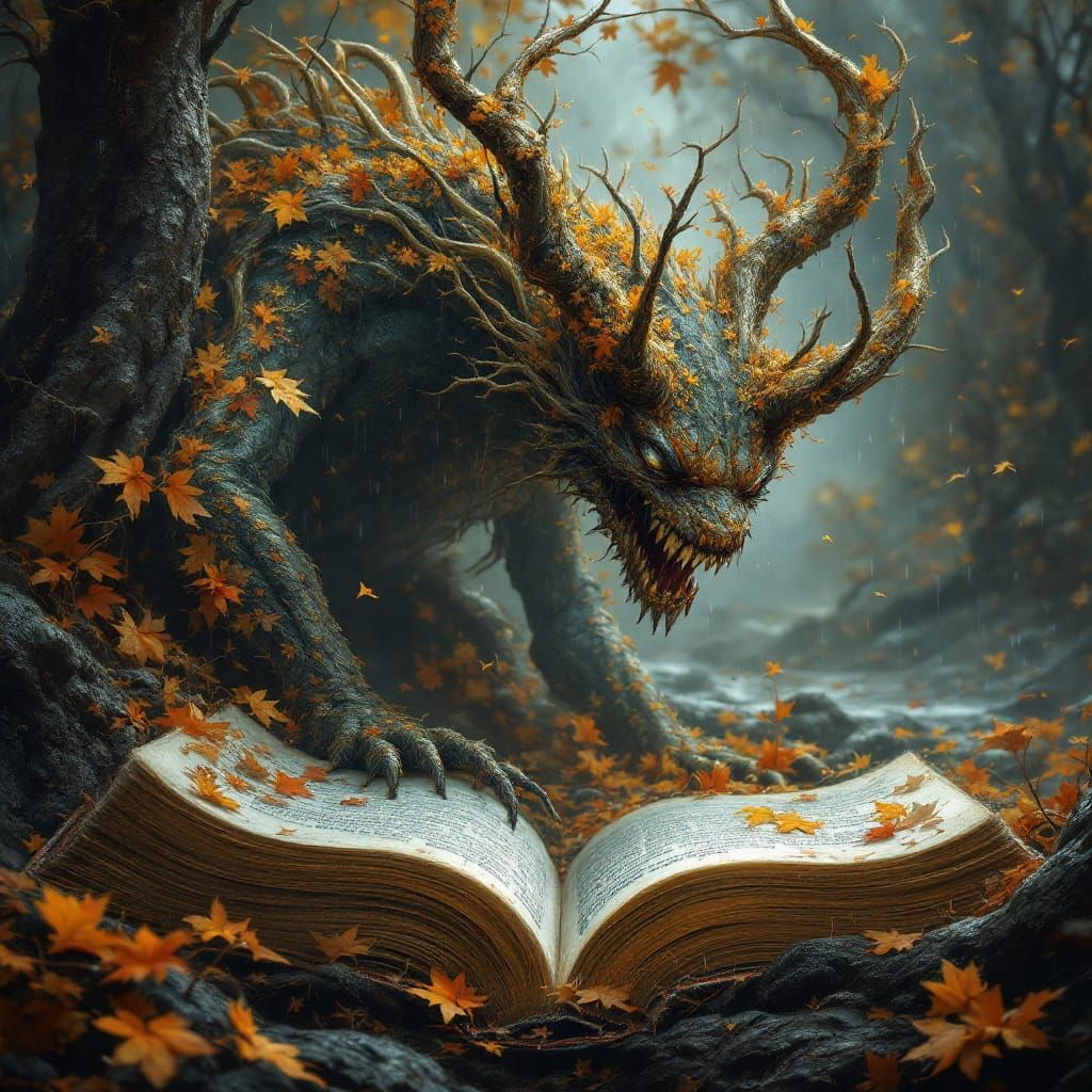 Mysterious Bookshelves in Autumn Rain