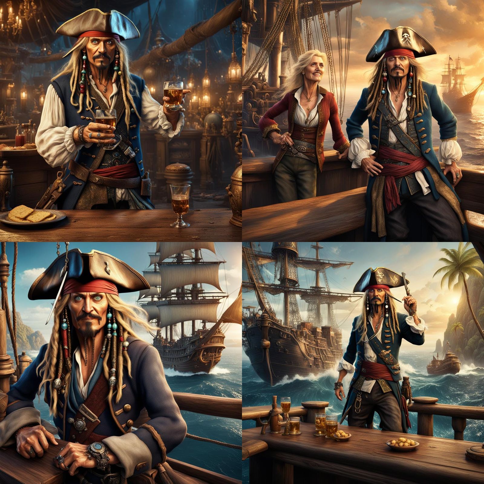 Tipsy Blonde with Captain Jack Sparrow: Fantasy Art