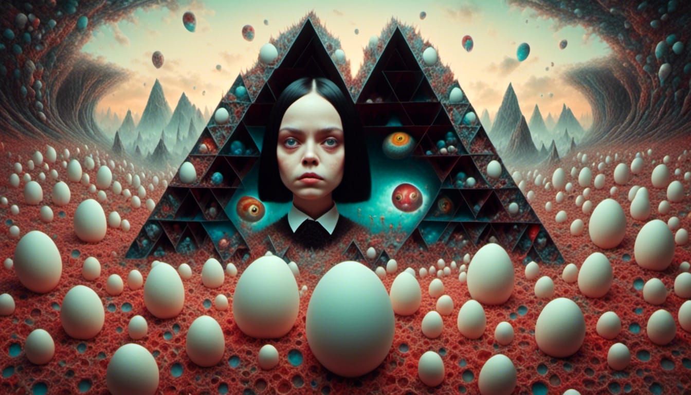 Wednesday Addams Hatching in Chromatic Surrealism