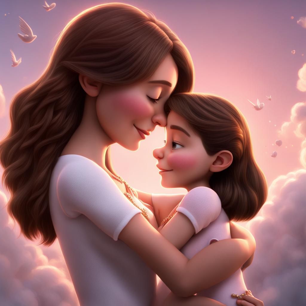 Mother and Daughter's Heavenly Embrace: 3D Digital Art