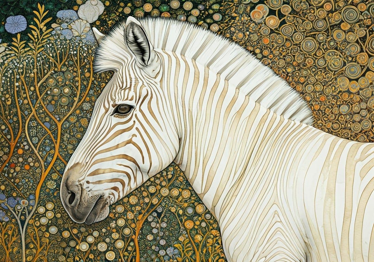 Vibrant Pure White Zebra in Spring Colors