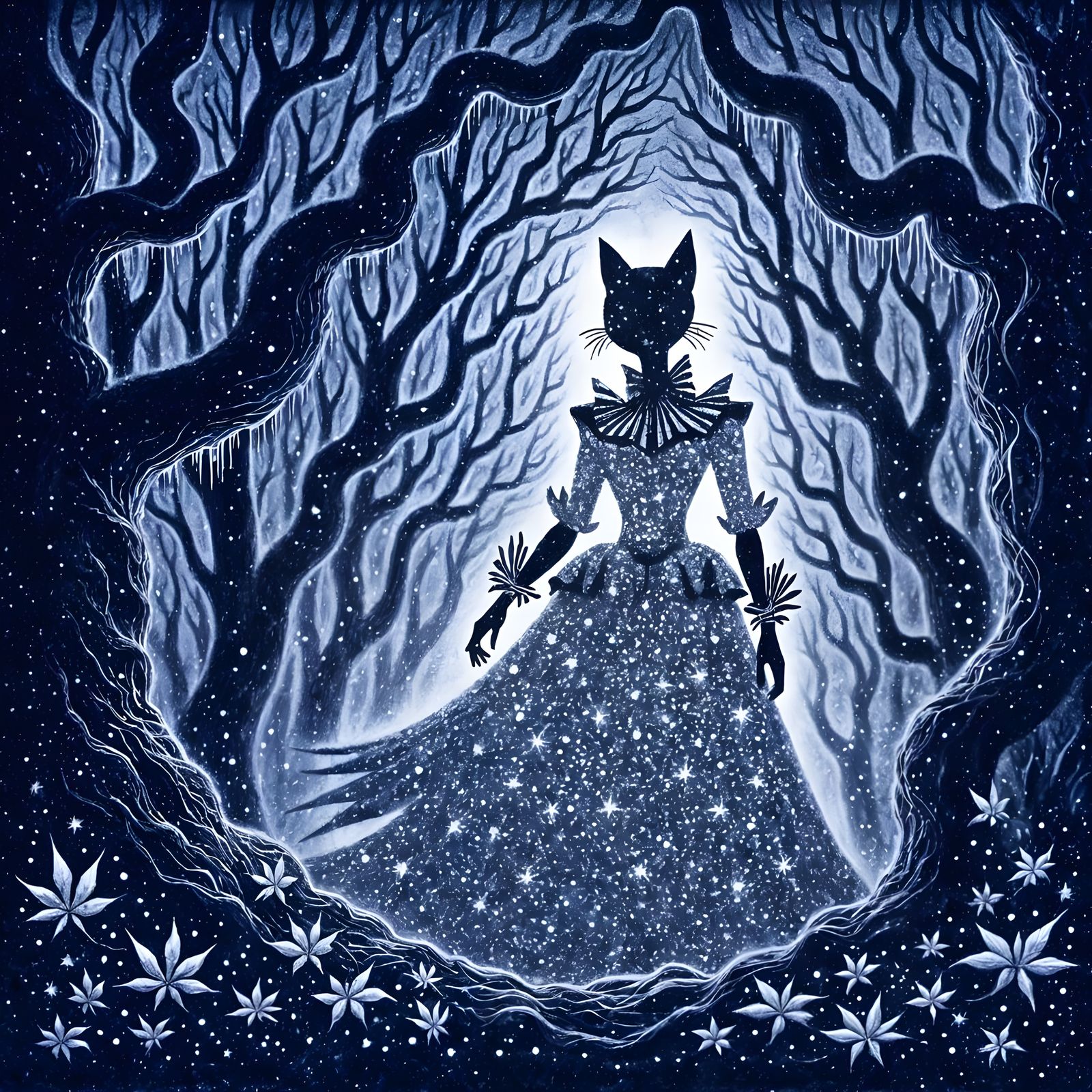 Macabre Cat Silhouette with Rainbow Sparks