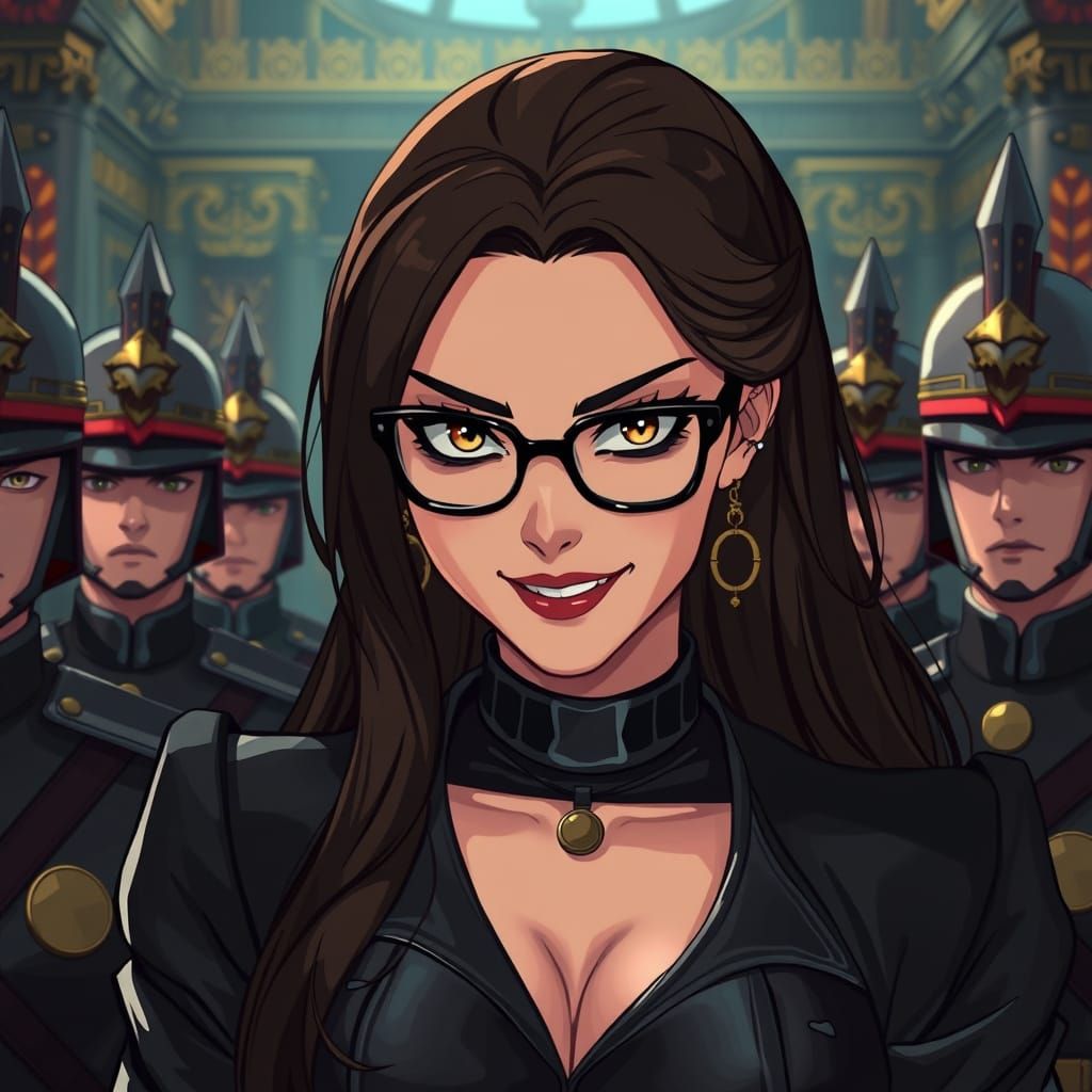 Regal Woman and Soldiers in Anime Style