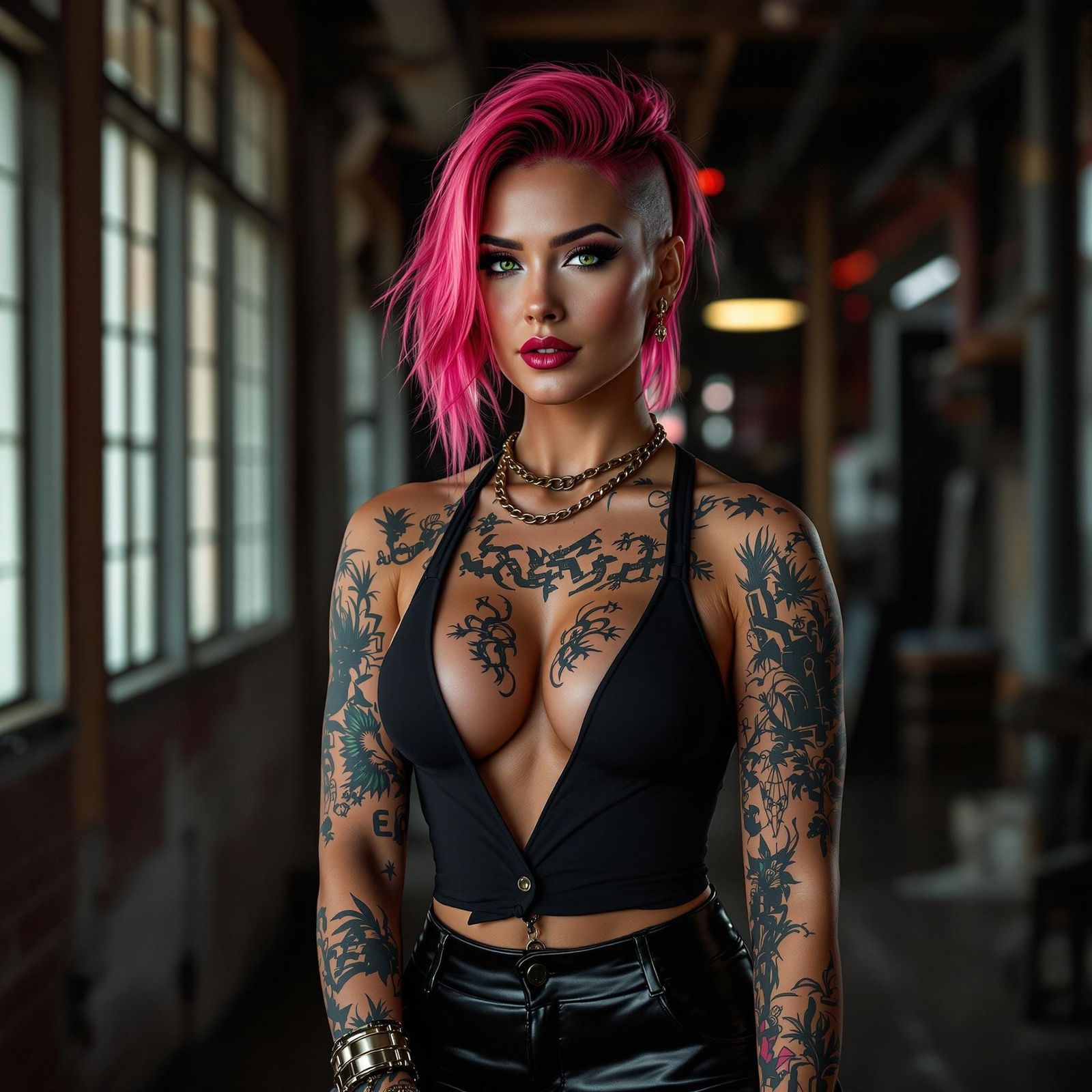 Edgy Portrait of Mature Woman with Pink Hair