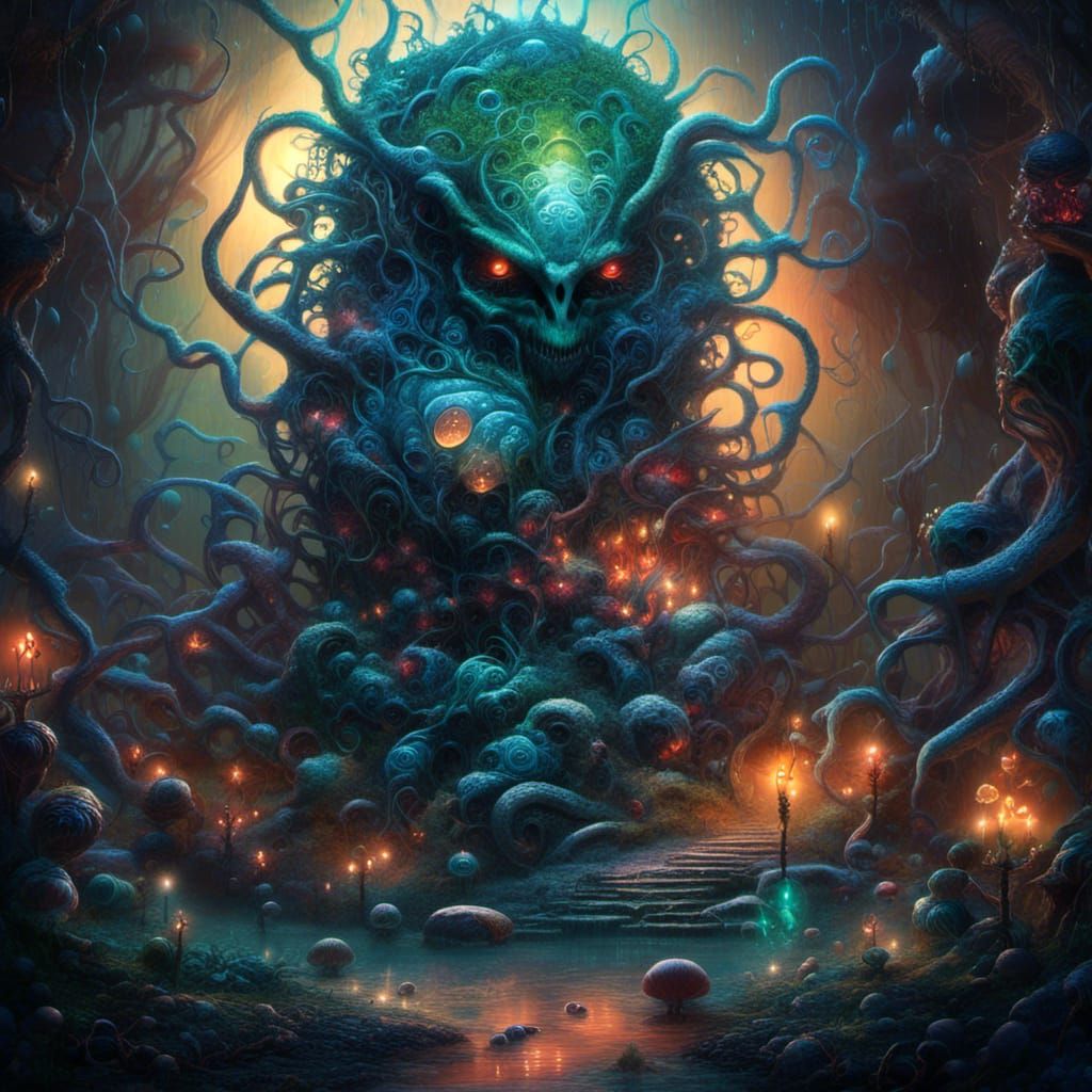 Gothic Bioluminescent Fairy in Enchanted Forest