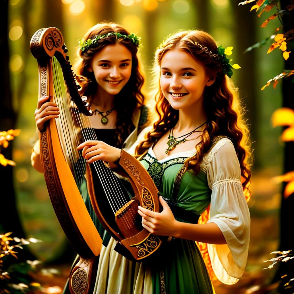 Joyful Celtic Myth Scene with Music and Laughter