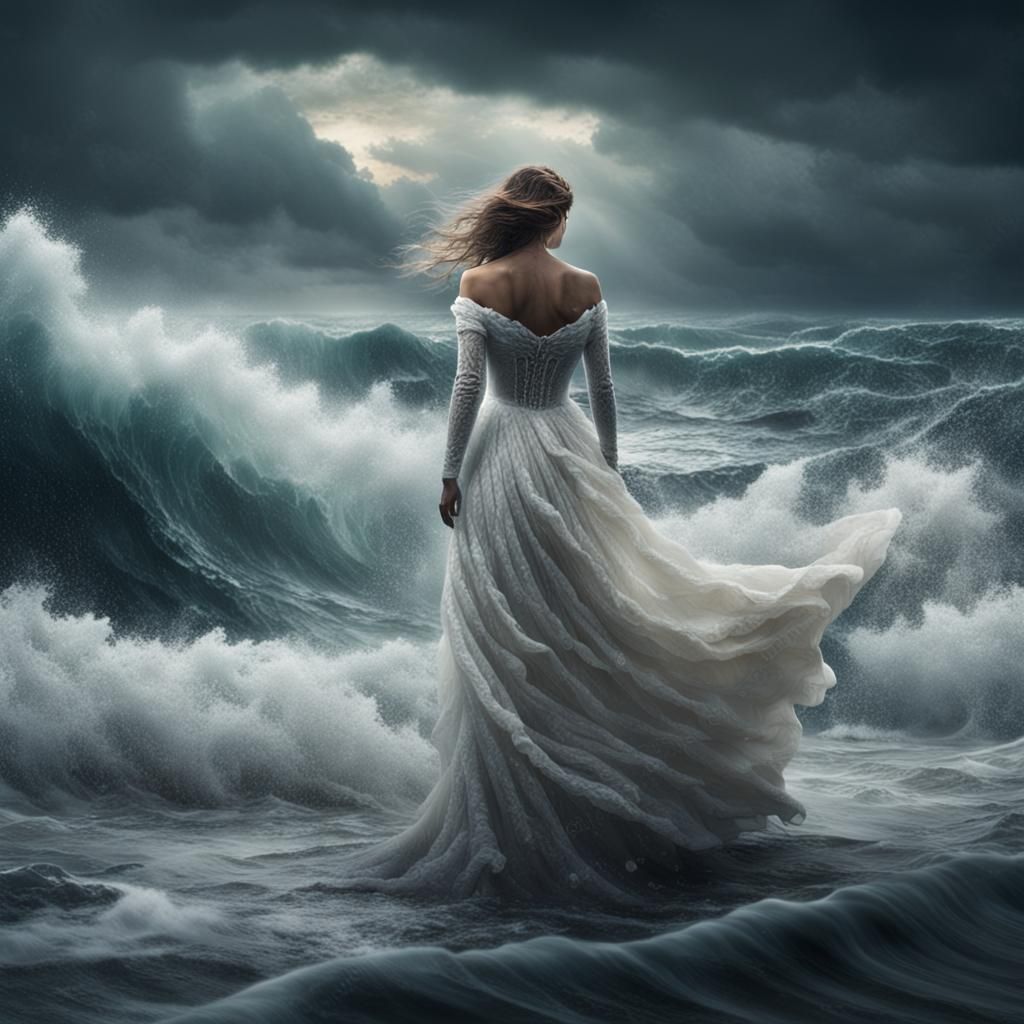 Woman in a wet dress