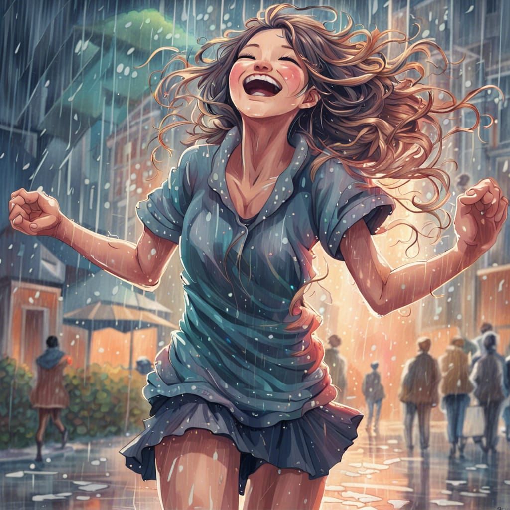 Anime Girl Dancing in the Rain, Detailed Manga Art