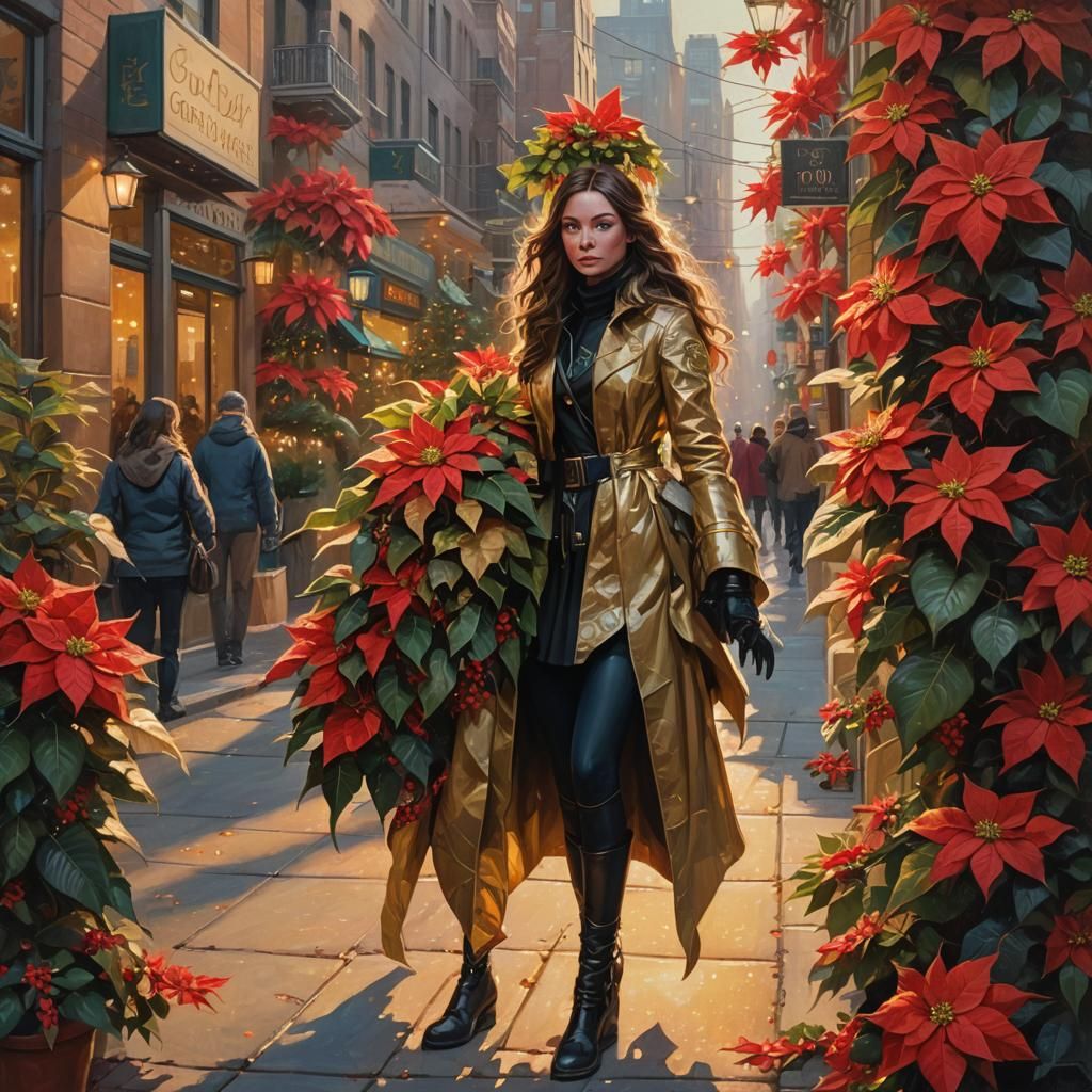 Fantasy Creature Amidst Christmas Poinsettia City