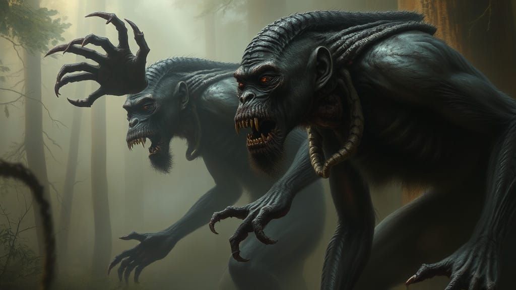 Ethereal Horror Scene in a Dark Forest: Corrupted Abyssal Sc...