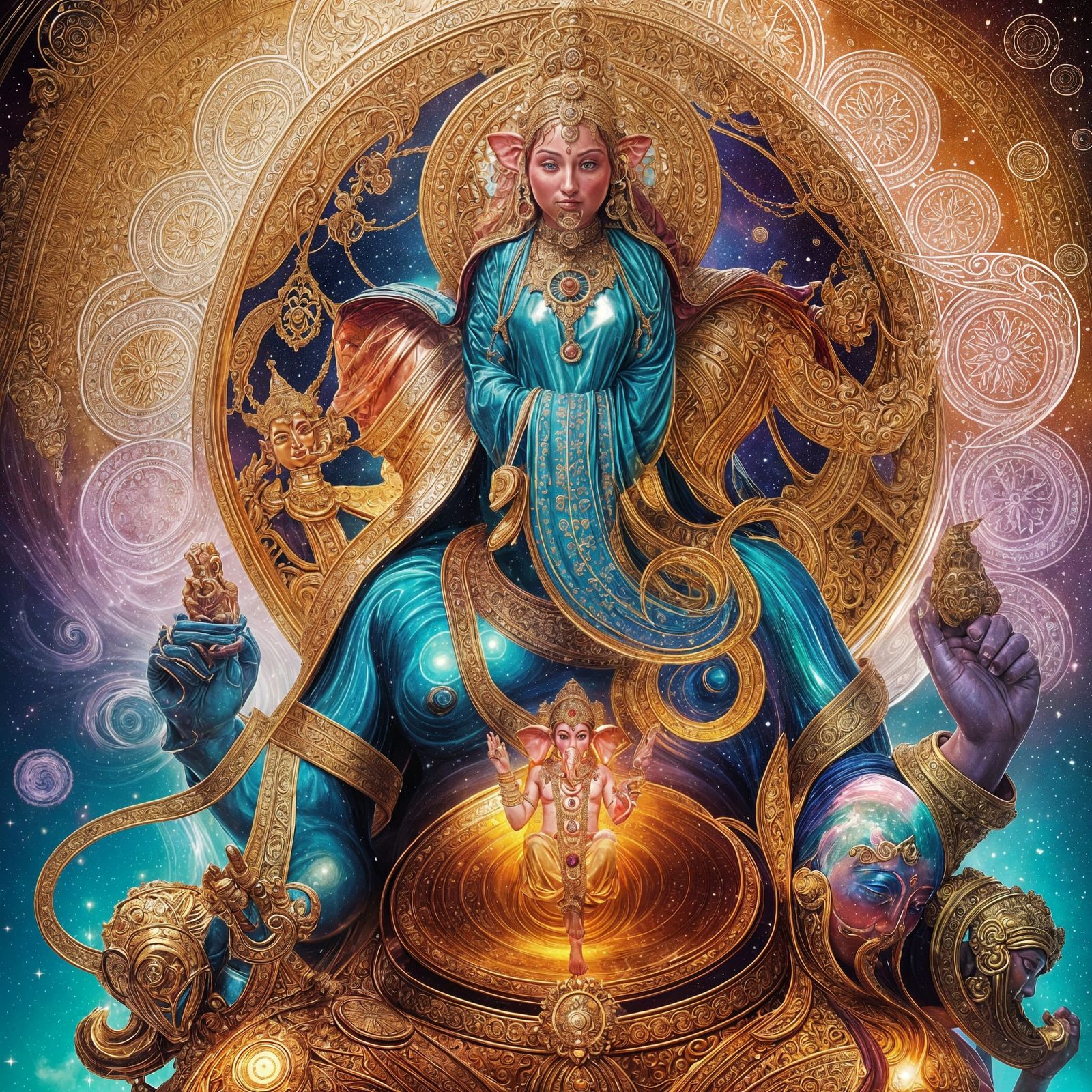 Ganesha in Gold and Blue Robe, 3D Render