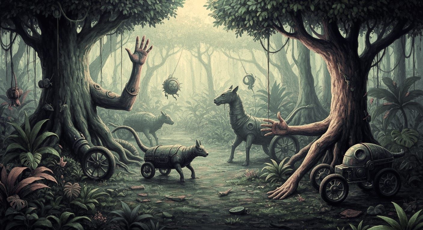 Psychedelic Jungle Scene in Watercolor Style