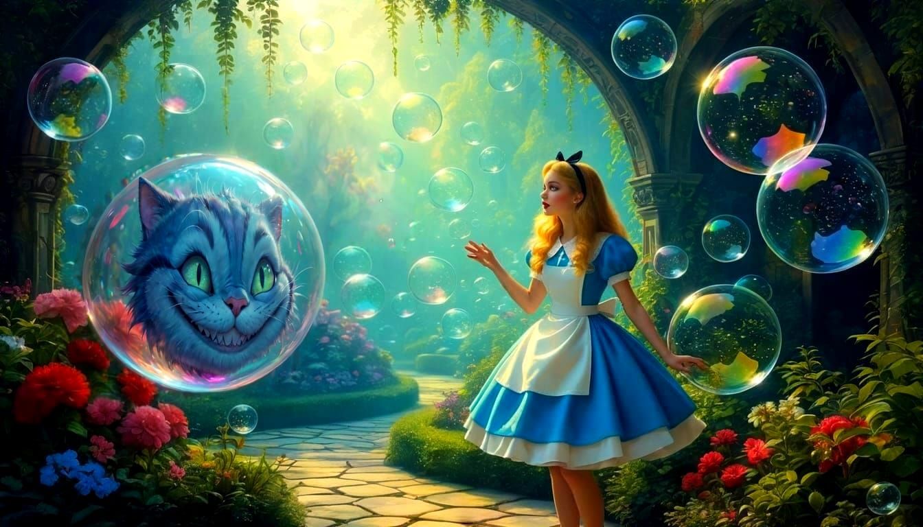 Dreamlike Cheshire Cat Face Encased in Bubble