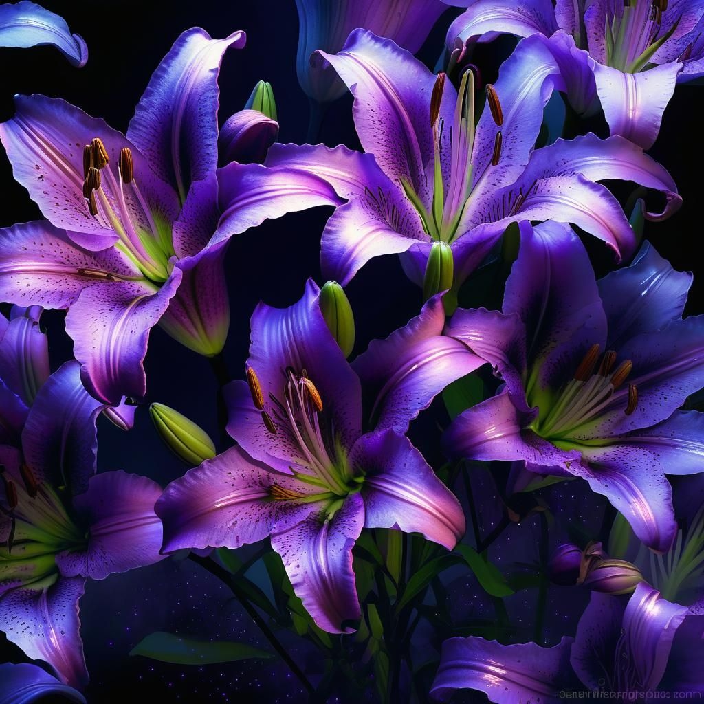 Luminous Purple Lilies in Digital Painting