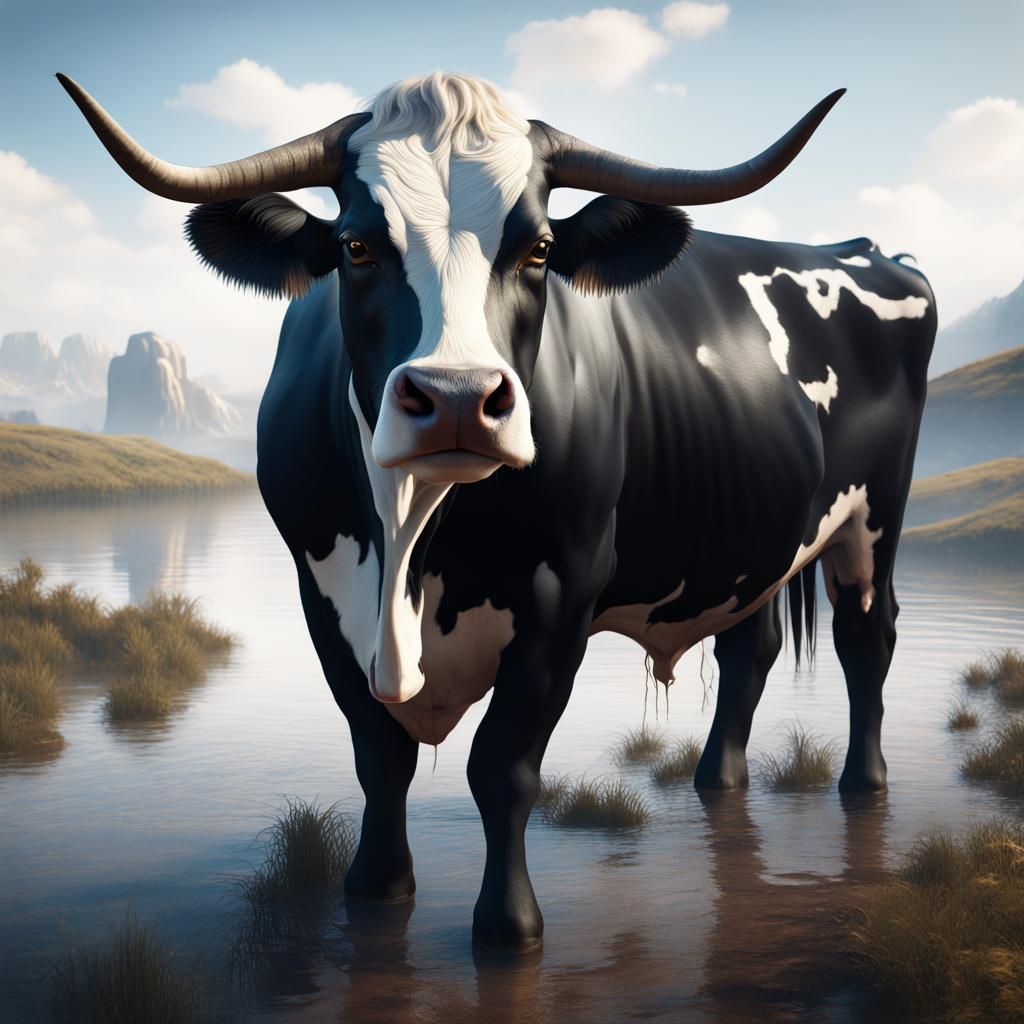 Angus Cow with White Face in Detailed Matte Painting