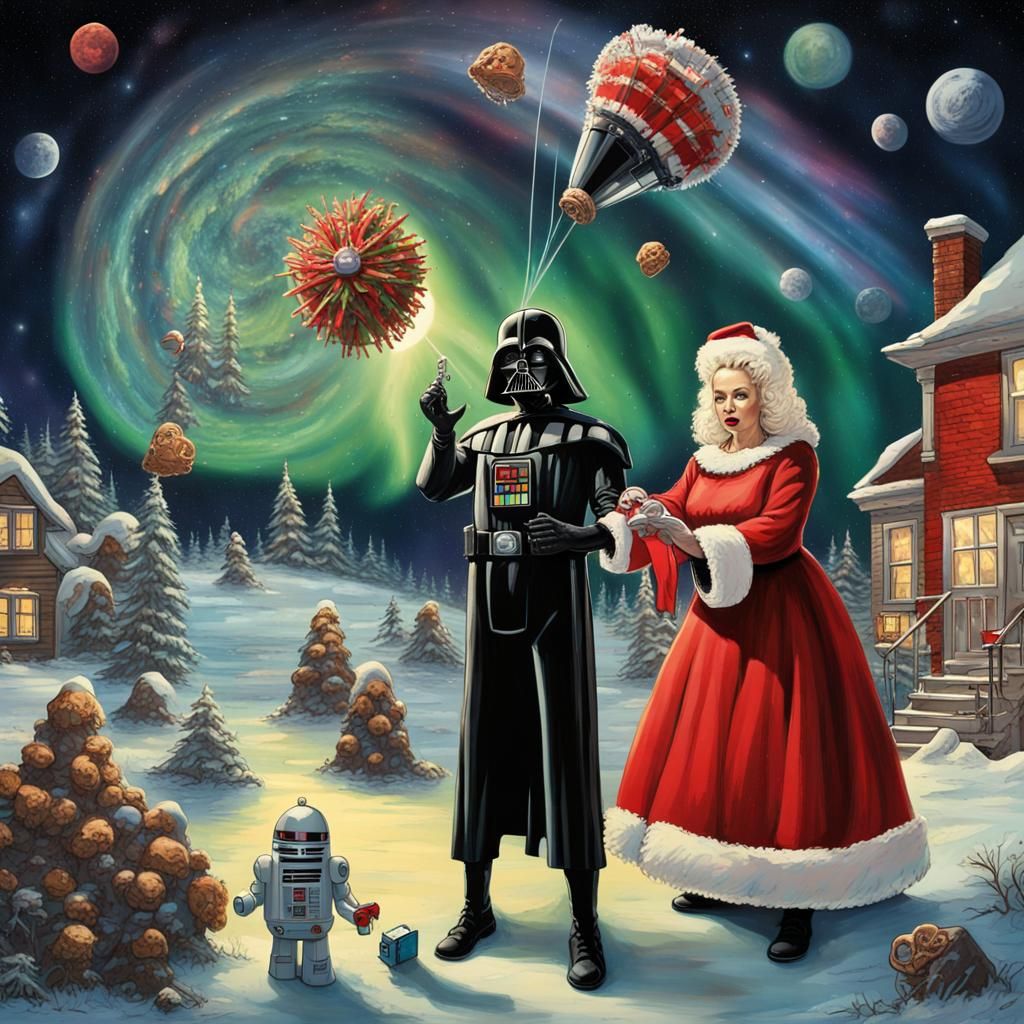 Darth Vader Christmas in Tim Burton Mars Attacks Style