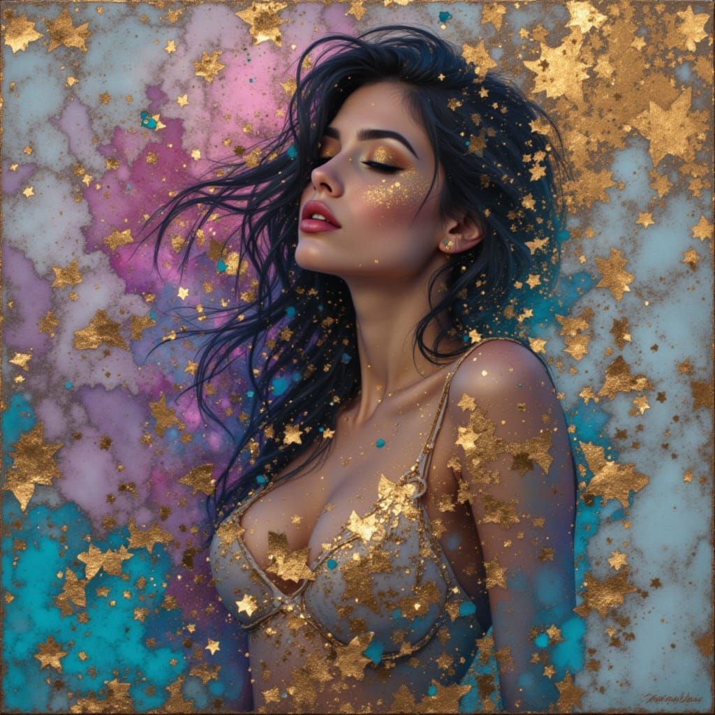 AI Art: Abstract Shattered Gold and Black Composition