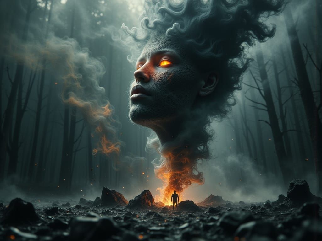 Eerie Smoky Apparition of Cougars in Abstract Style