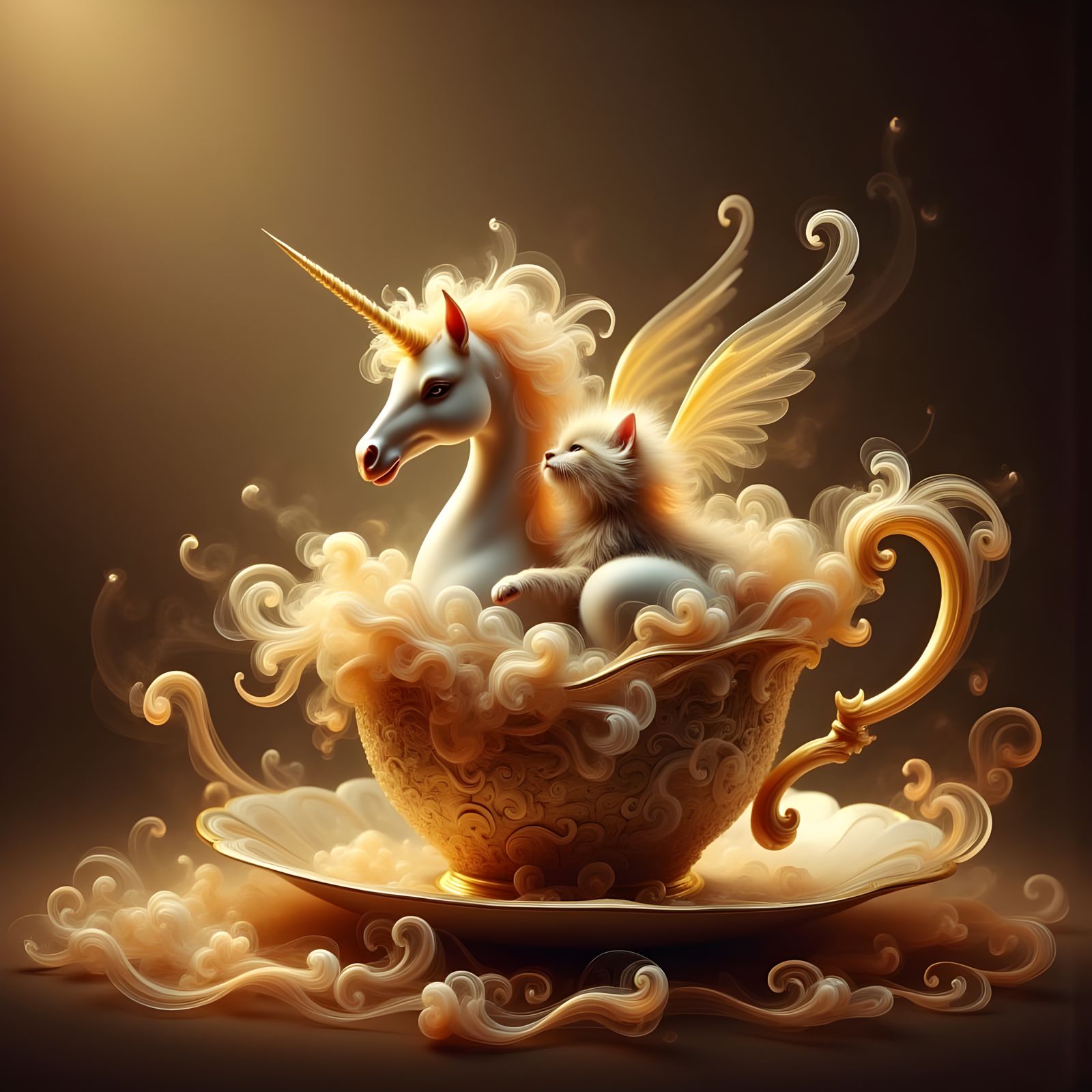 Teacup Double Exposure: Unicorn and Kitten